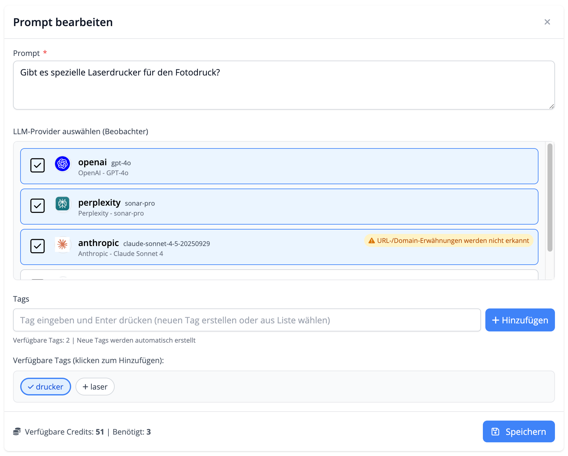 LLM Provider Auswahl