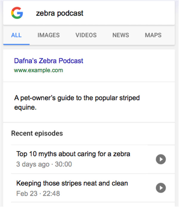 Ein Auszug aus den Google Suchergebnissen, das einen Podcast zeigt